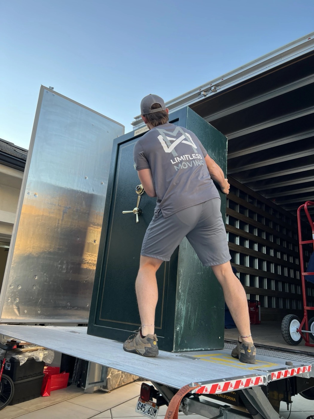 Limitless mover securing a gun safe on the truck lift