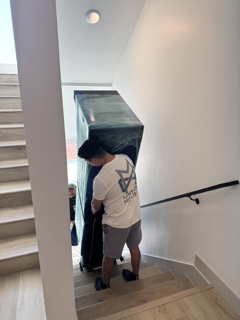 Taking a padded piece down a stairwell
